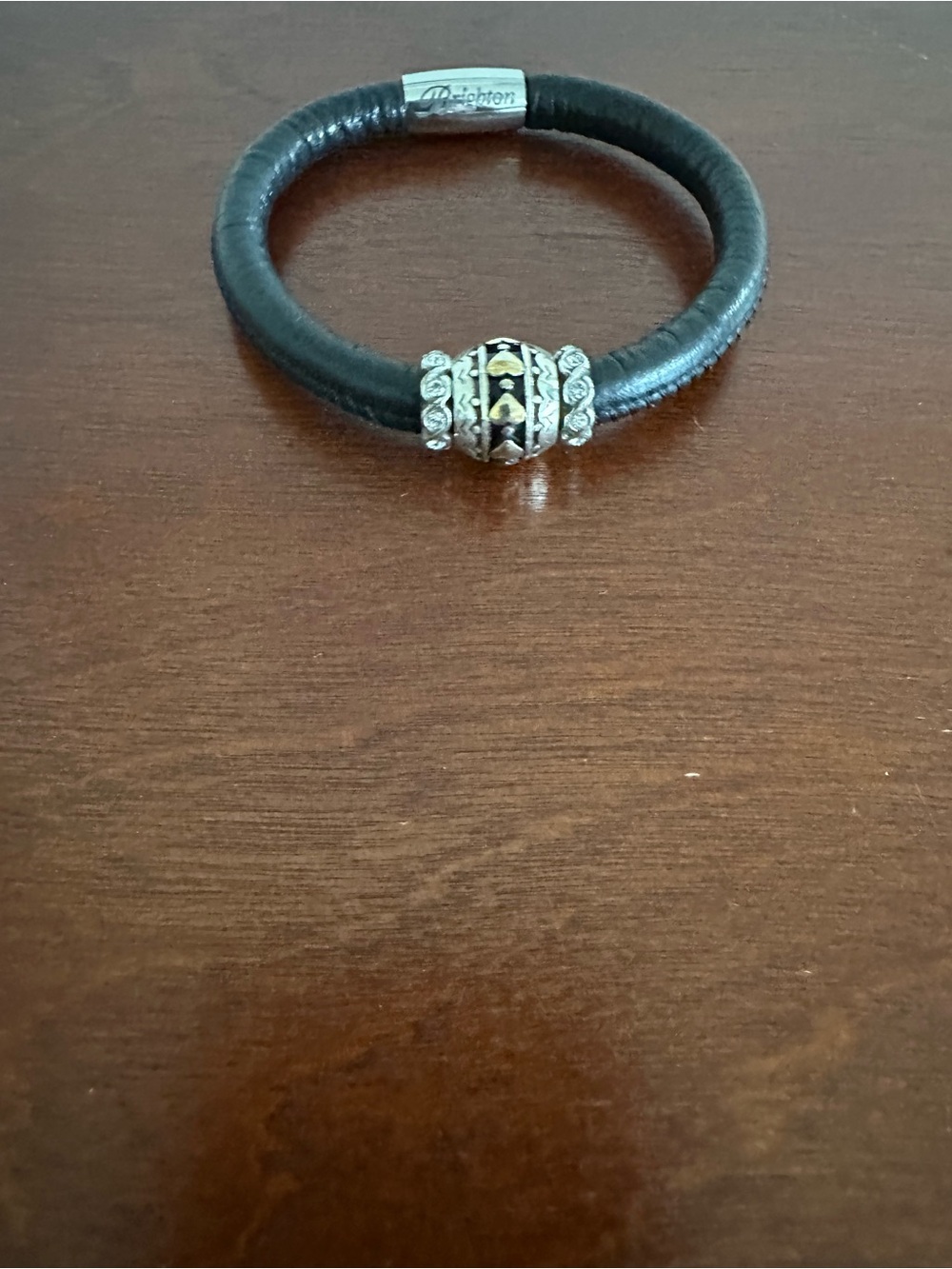 Brighton Black Leather Bracelet with Silver and Gold Accent Bead
